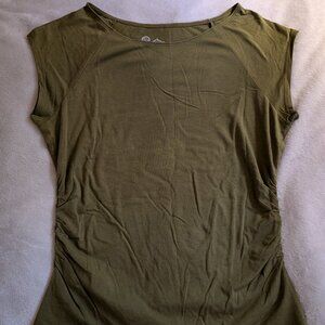 SAHALIE WOMEN'S TEE SHIRT S Small Green T Short Sleeves Elastic Cinched Waist